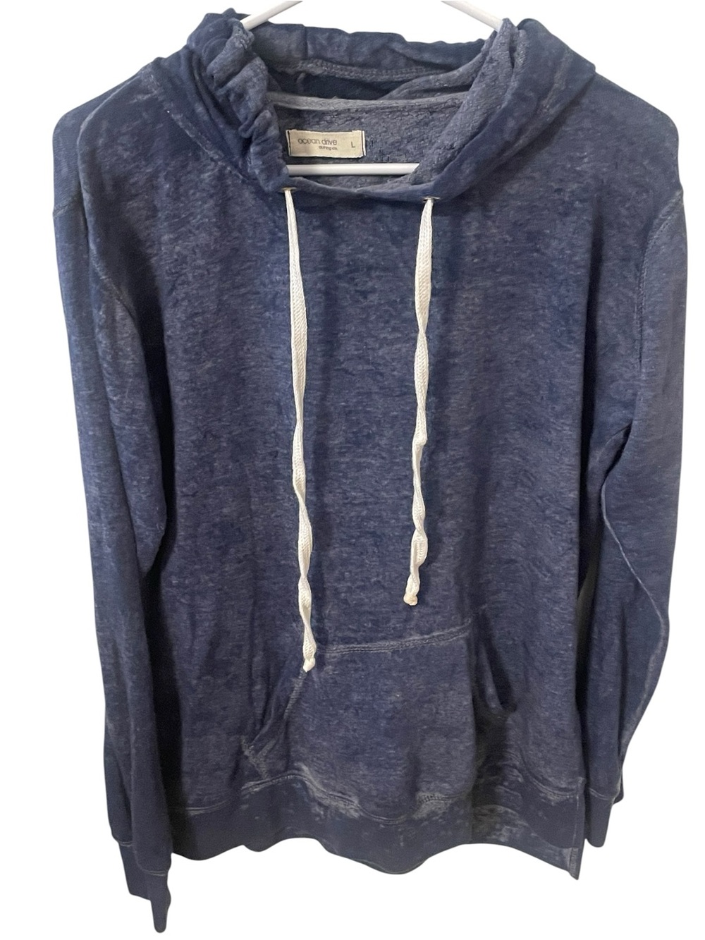 Ocean Drive Stonewash Navy Pullover Hoodie with Drawstring - Size Large